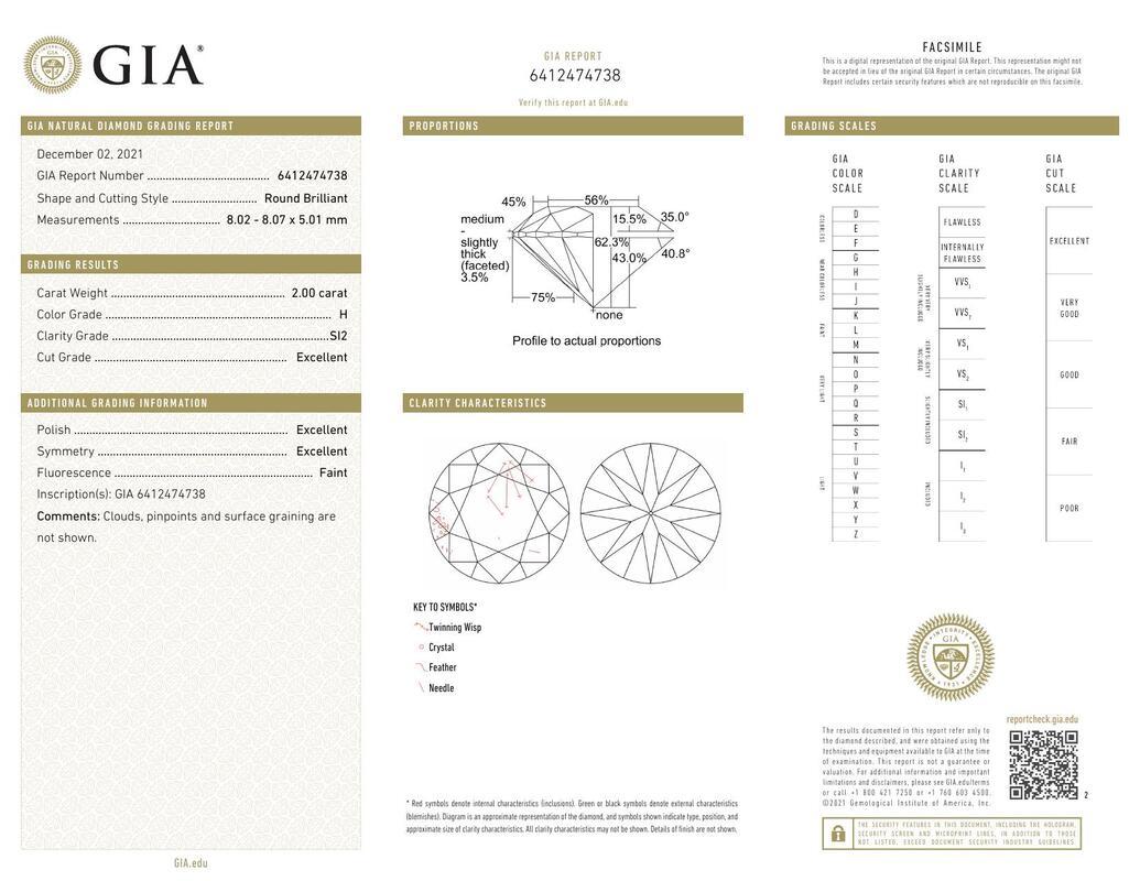 GIA Anillo de diamantes de oro blanco de 18 quilates, talla trillón, redondo, de 2,00 quilates Contemporáneo en venta
