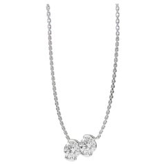 GIA 2.00 Carats F VS1 Round Brilliant Two-Stone Diamonds Necklace In 18K Gold
