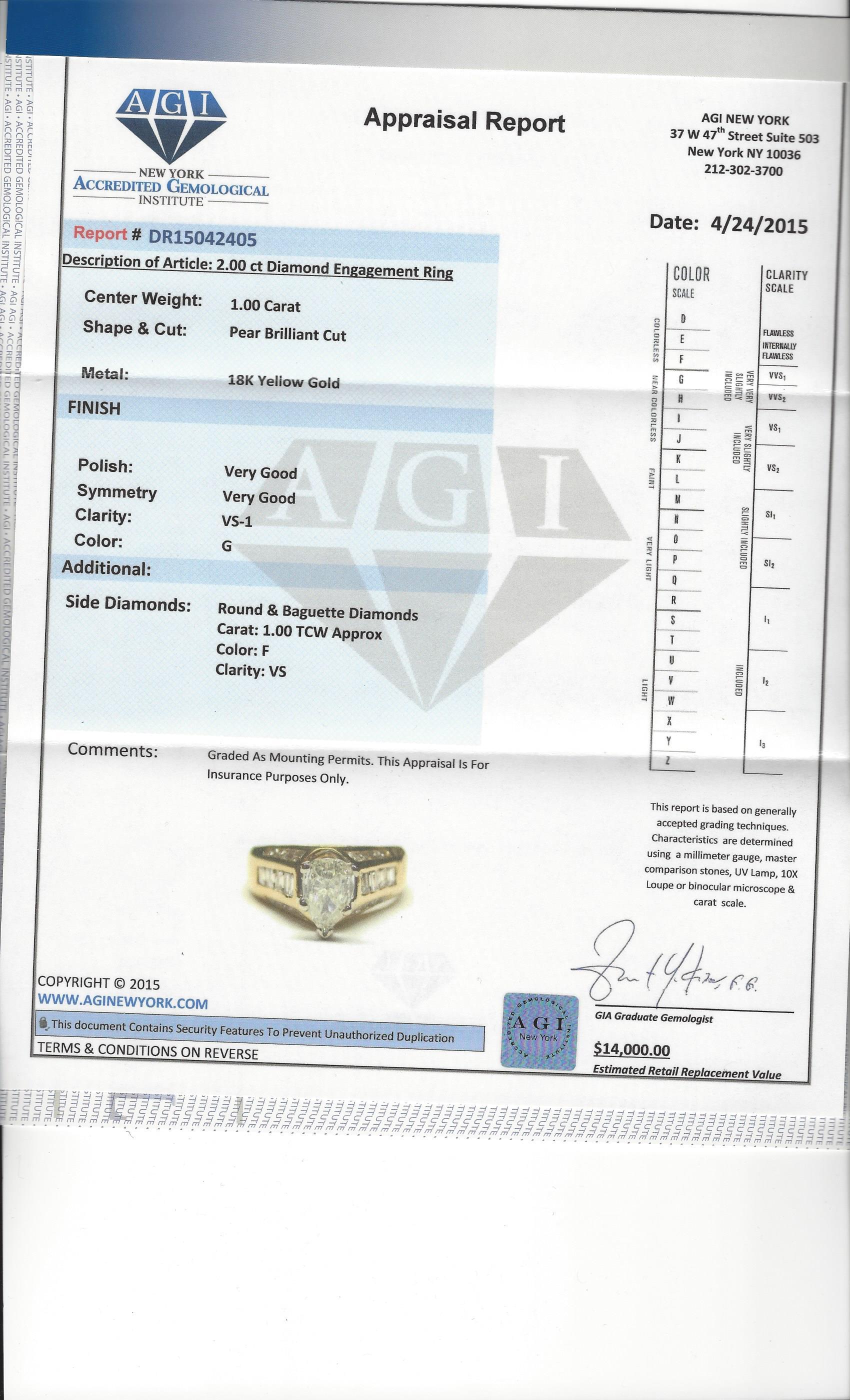 *GIA* 2.00 CT Diamond Engagement Ring in 18K Gold. For Sale 3