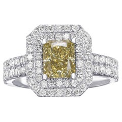 $1 NO RESERVE! - VVS1 GIA 2.00 TCW Fancy Diamond Halo, 18 Karat White Gold Ring