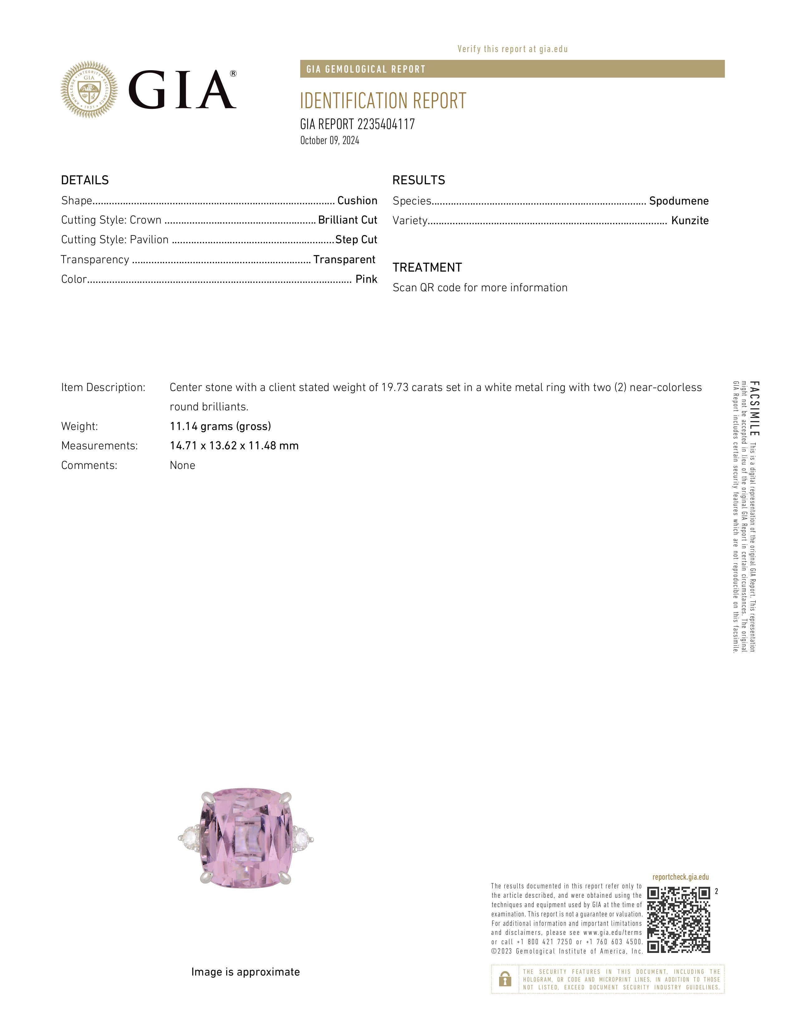 Women's GIA 20.03 Carats Kunzite and Diamond White Gold Cocktail Ring For Sale