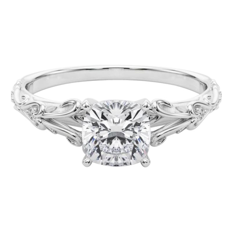 GIA 2.00ct Cushion Vintage 3-Stone Heart & Vine  Anello con diamante