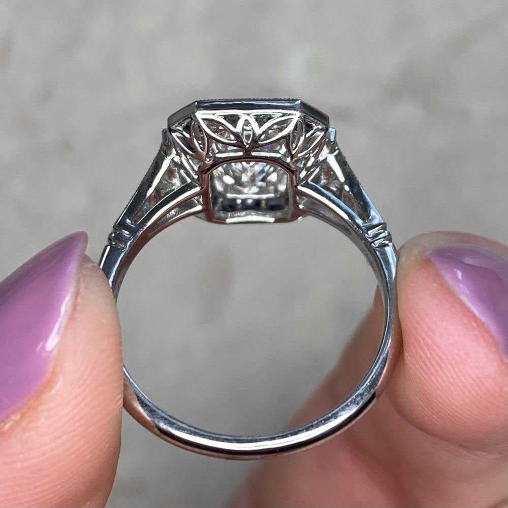 GIA 2.00ct Emerald Cut Diamond Engagement Ring, Sapphire Halo, Platinum For Sale 6