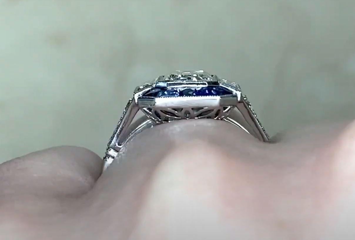 GIA 2.00ct Emerald Cut Diamond Engagement Ring, Sapphire Halo, Platinum For Sale 3
