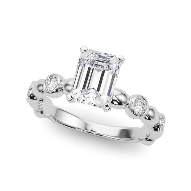 Taille émeraude GIA 2.00ct Emerald Side Stone Bezel Band Solitaire Diamond Ring en vente