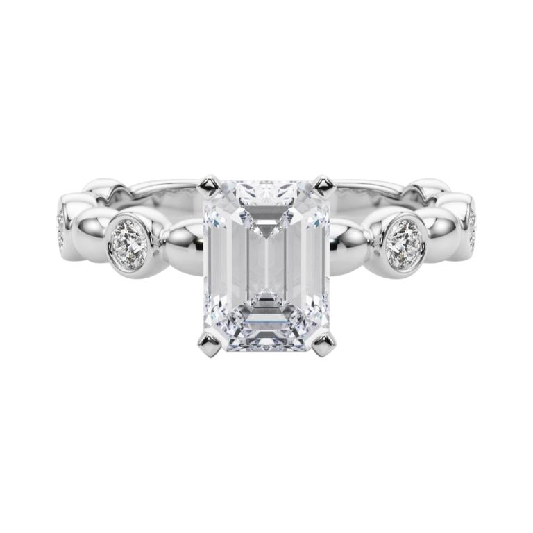 GIA 2.00ct Emerald Side Stone Bezel Band Solitaire Diamond Ring en vente
