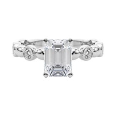 GIA 2.00ct Emerald Side Stone Bezel Band Solitaire Diamond Ring
