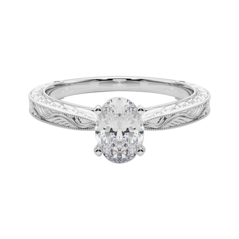 GIA 2.00ct Oval Klassisch Solitär Antik Graviert Weißgold Diamantring