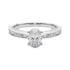 GIA 2.00ct Oval Klassisch Solitär Antik Graviert Weißgold Diamantring