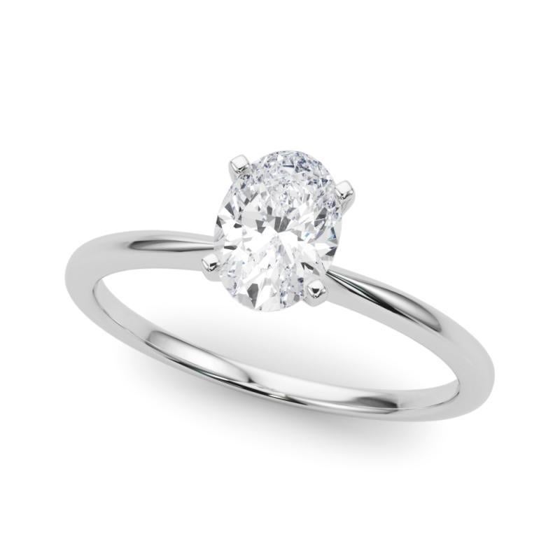 Oval Cut GIA 2.00ct Oval Prong Set Solitaire Slim Band 18K White Gold Diamond Ring For Sale