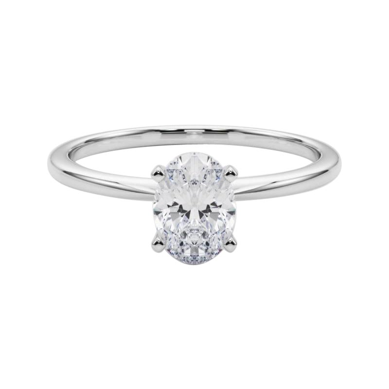 GIA 2.00ct Oval Prong Set Solitaire Slim Band 18K White Gold Diamond Ring For Sale