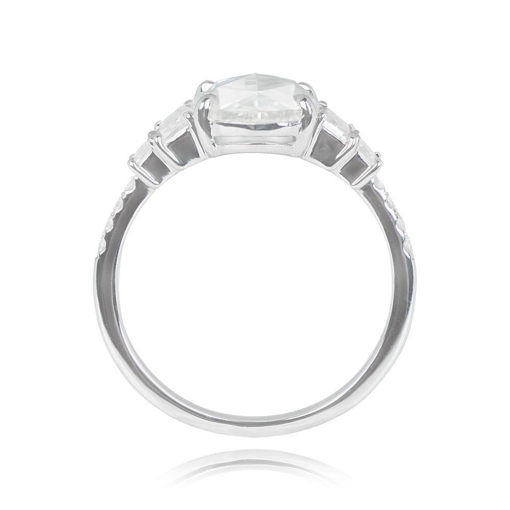 GIA 2.00ct Oval Rose Cut Diamond Engagement Ring, I Color, Platinum In Excellent Condition For Sale In New York, NY