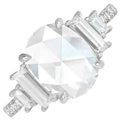 Verlobungsring, GIA 2,00 Karat ovaler Diamant im Rosenschliff, I Farbe, Platin