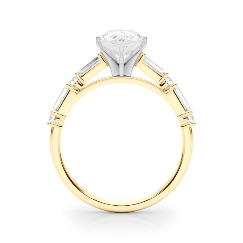 GIA 2.00ct Pear Round & Baguette Channel Band Bague diamant en or jaune 18K Neuf - En vente à New York, NY