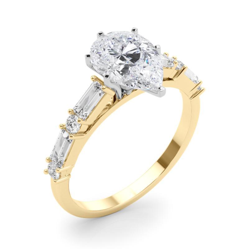 GIA 2.00ct Pear Round & Baguette Channel Band Bague diamant en or jaune 18K Pour femmes en vente