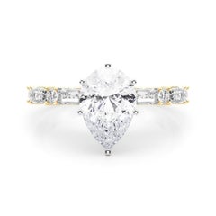 GIA 2.00ct Pear Round & Baguette Channel Band Bague diamant en or jaune 18K