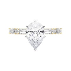 GIA 2.00ct Pear Round & Baguette Channel Band Bague diamant en or jaune 18K