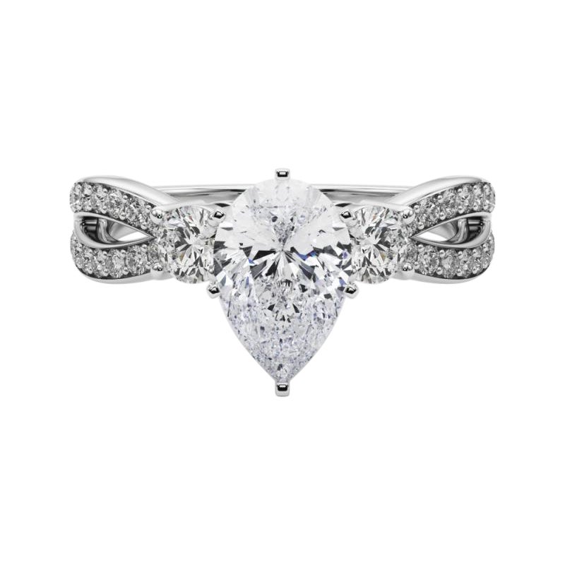 GIA 2,00ct Pear Three-Stone Split Shank Pave  Anello con diamante