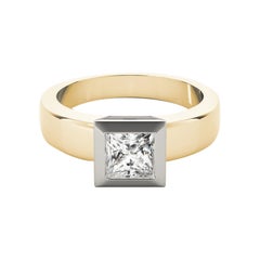GIA 2.00ct Princess Modern Lünette Solitär Breite Band Gelbgold Diamantring