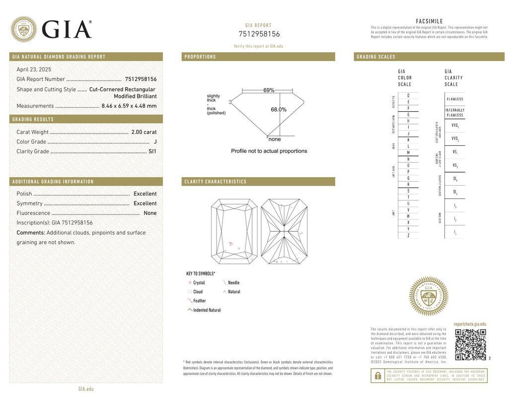 Contemporain GIA 2.00ct Radiant Prong Set Solitaire Slim Band  Bague en diamant en vente