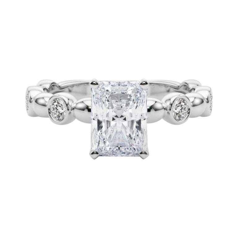 GIA 2.00ct Radiant Side Stone Bezel Band Solitaire Diamond Ring