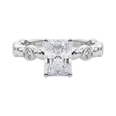 GIA 2.00ct Radiant Side Stone Bezel Band Solitaire Diamond Ring