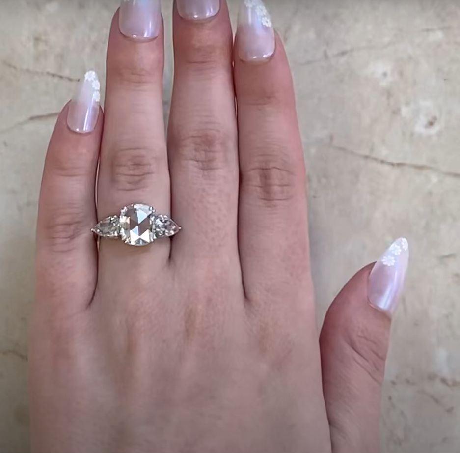 GIA 2.00ct Rose Cut Diamond Engagement Ring, Platinum For Sale 4
