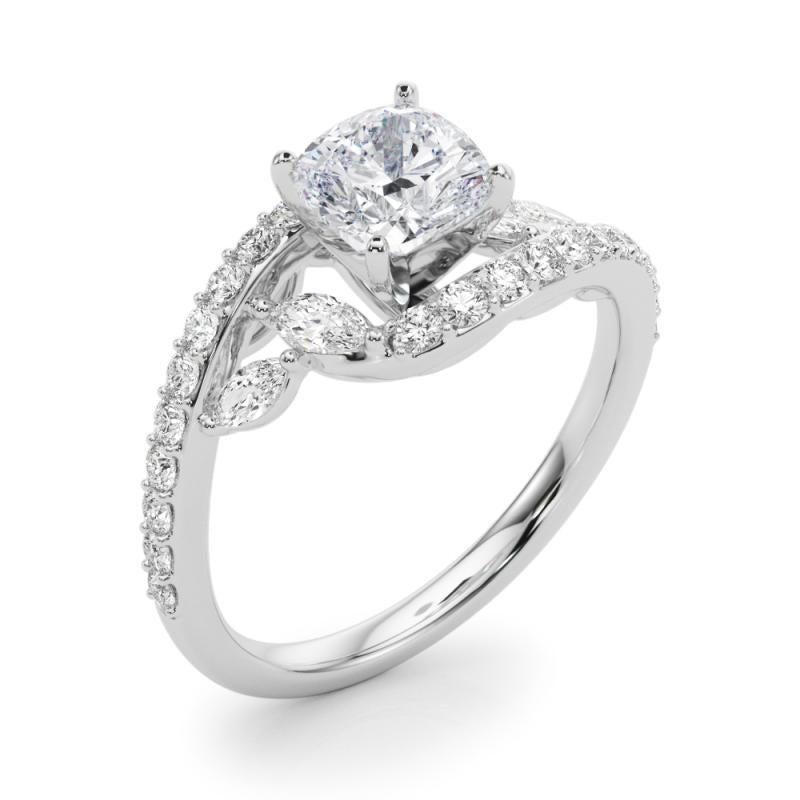 GIA 2.01 Carat Cushion Curved Bypass Leaf & Vine (feuille et vigne)  Bague en diamant Pour femmes en vente