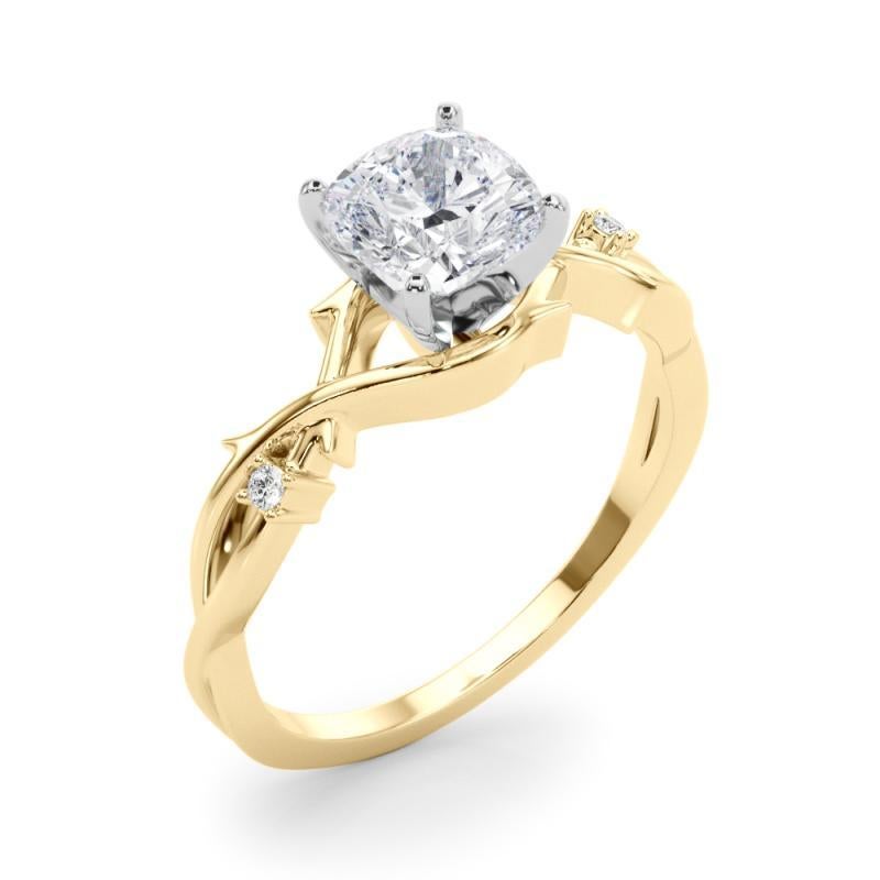GIA 2.01 Carat Cushion Vine Band Nature Inspired 18K Yellow Gold Diamond Ring Pour femmes en vente