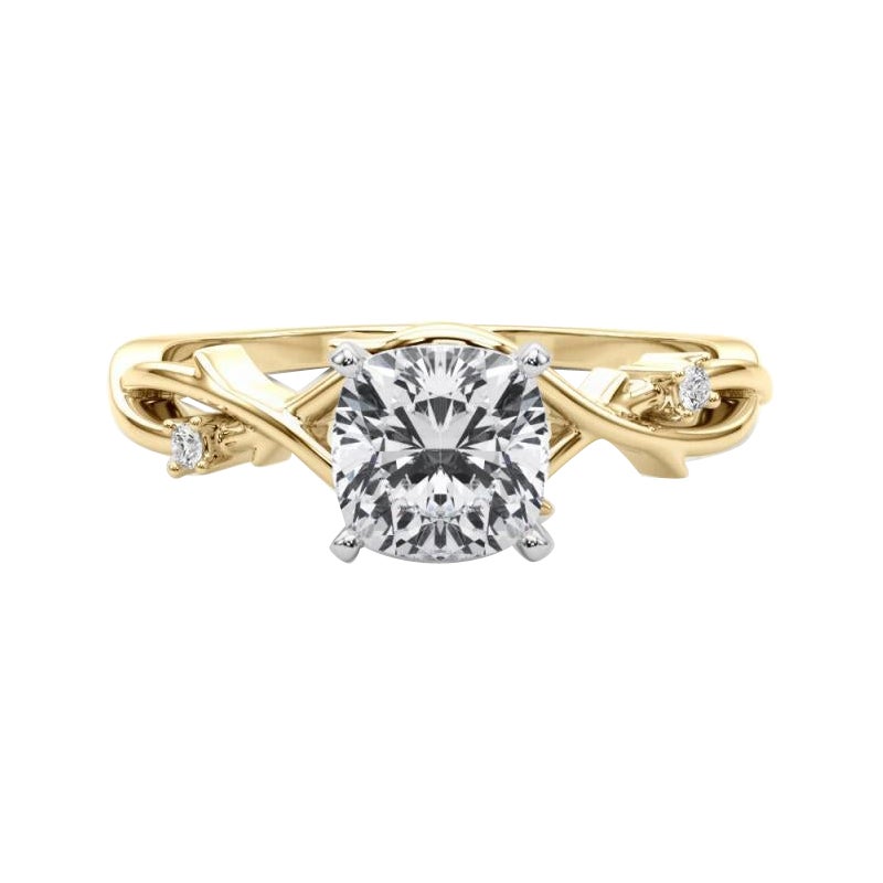 GIA Anello di diamanti in oro giallo 18 carati da 2,01 carati a forma di cuscino e vite, ispirato alla Nature