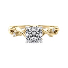 GIA Anello di diamanti in oro giallo 18 carati da 2,01 carati a forma di cuscino e vite, ispirato alla Nature