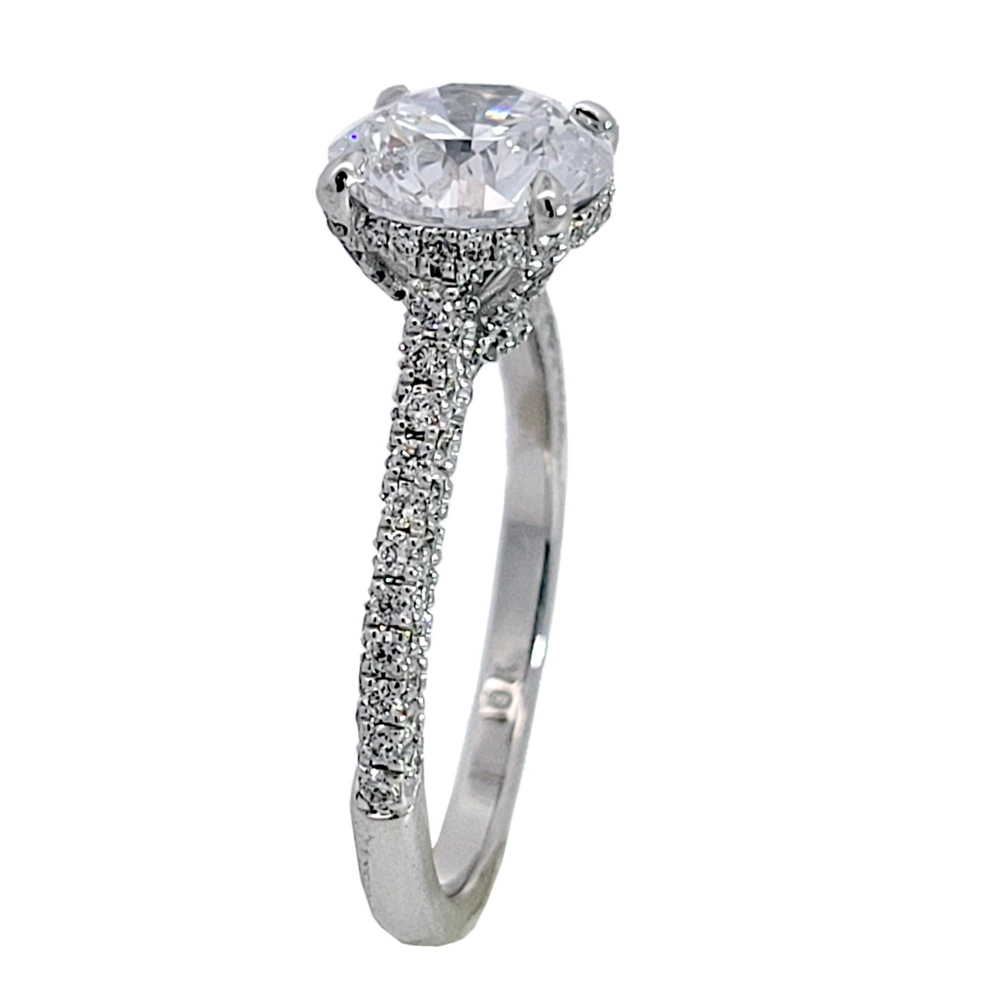 Round Cut GIA 2.01 Carat D/SI1 Round Diamond 18K Gold Pave Set Engagement Ring For Sale