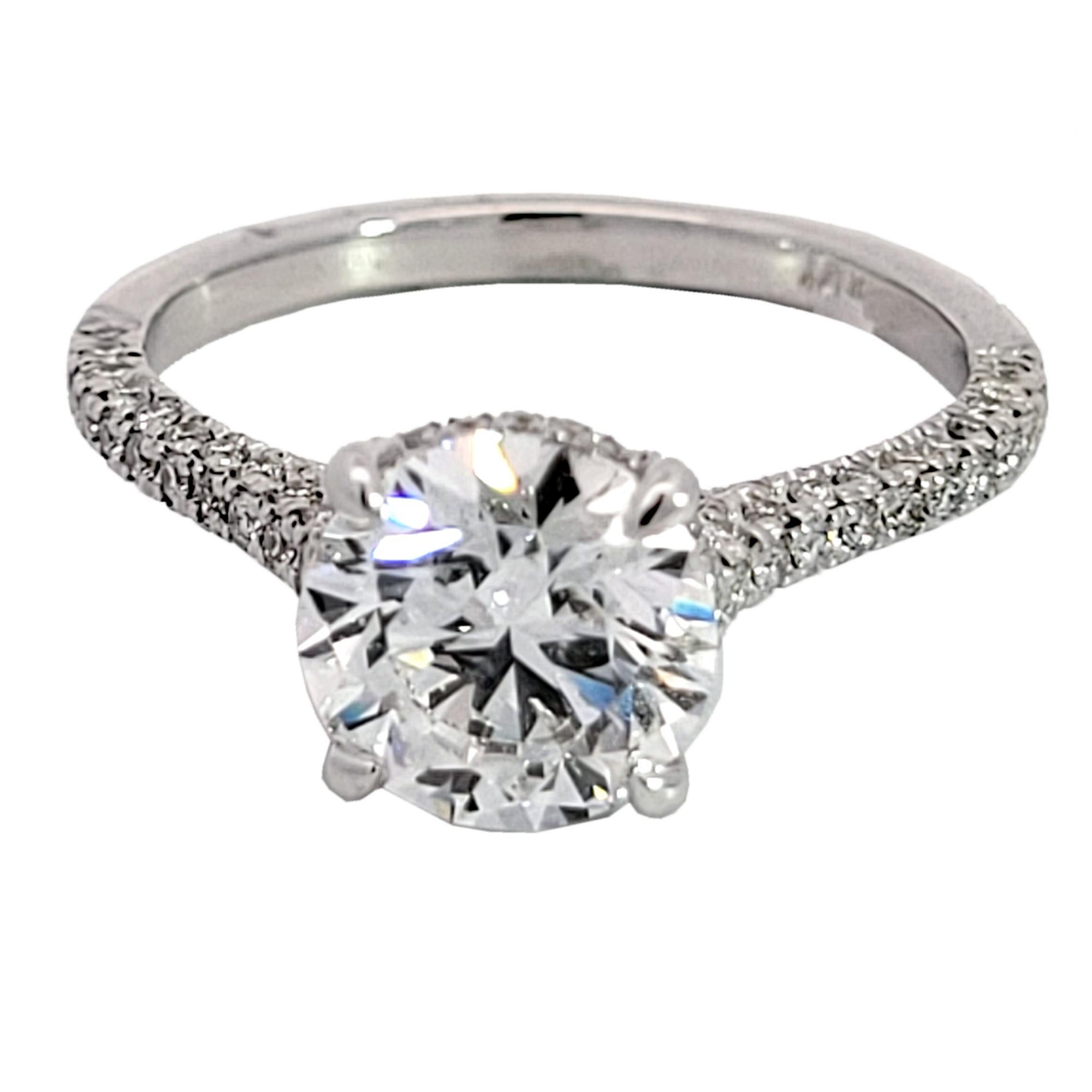 GIA 2.01 Carat D/SI1 Round Diamond 18K Gold Pave Set Engagement Ring In New Condition For Sale In Los Angeles, CA