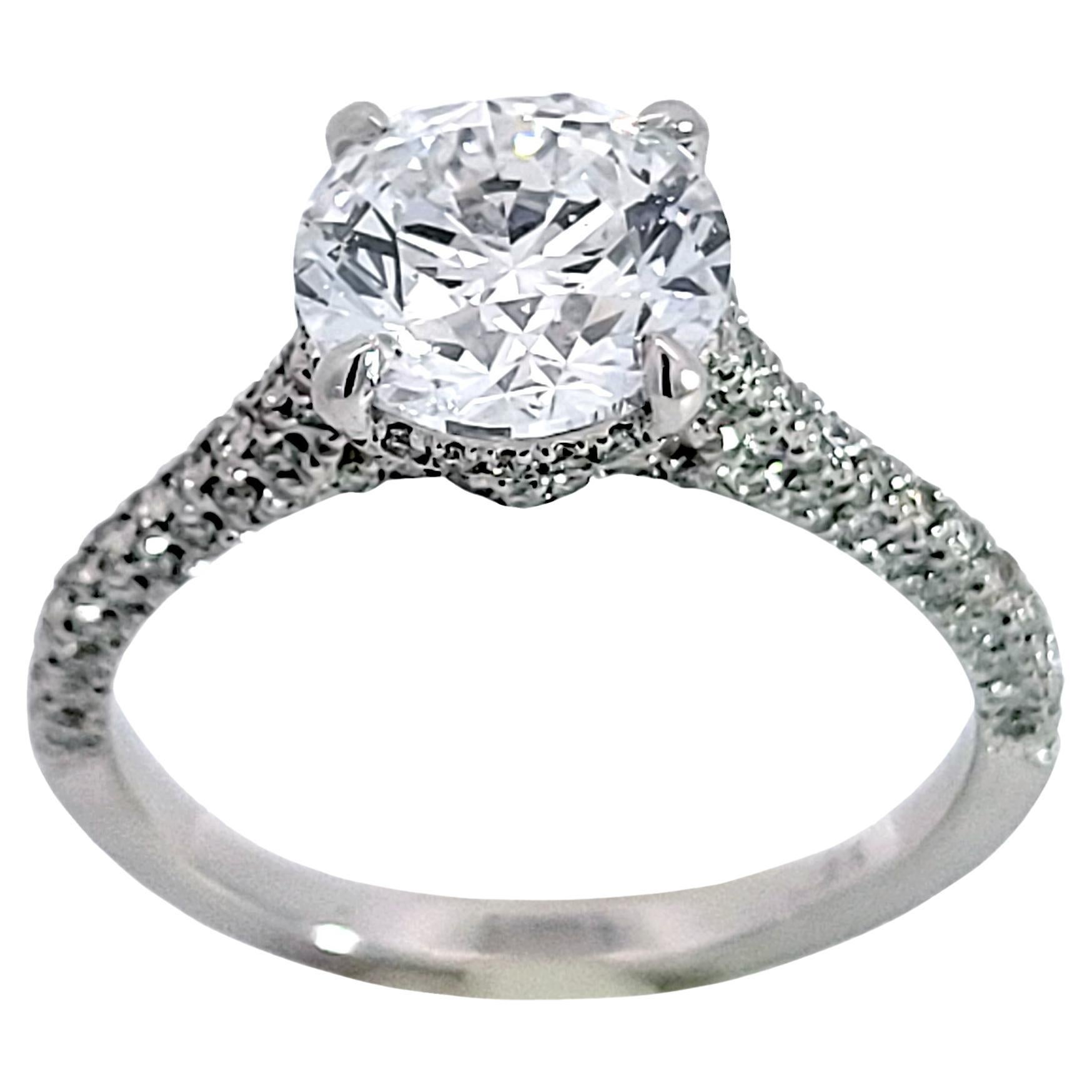 GIA 2.01 Carat D/SI1 Round Diamond 18K Gold Pave Set Engagement Ring
