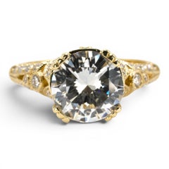 GIA 2.01 carat Diamond Art Deco Style Solitaire in 18K Yellow Gold