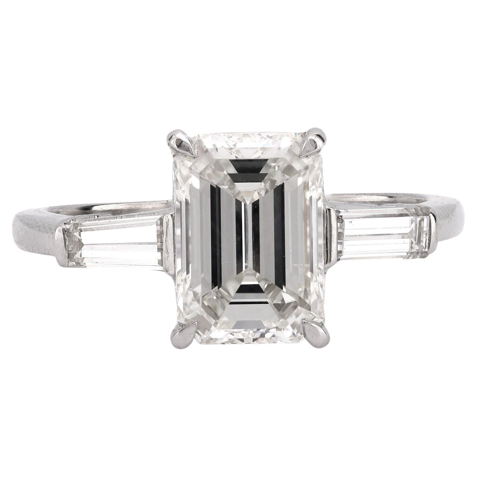 GIA 2.01 carat emerald cut diamond platinum engagement ring