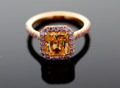 GIA 2.01 Carat Emerald Natural Fancy Intense Orange Yellow Diamond SI1 Gold Ring
