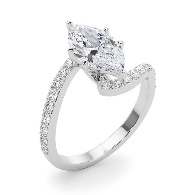  GIA 2.01 Carat Marquise Curved Bypass Pave Shank 18K White Gold Diamond Ring Pour femmes 