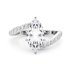 GIA 2.01 Carat Marquise Curved Bypass Pave Shank 18K White Gold Diamond Ring