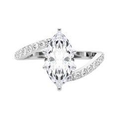 GIA 2.01 Carat Marquise Curved Bypass Pave Shank 18K White Gold Diamond Ring
