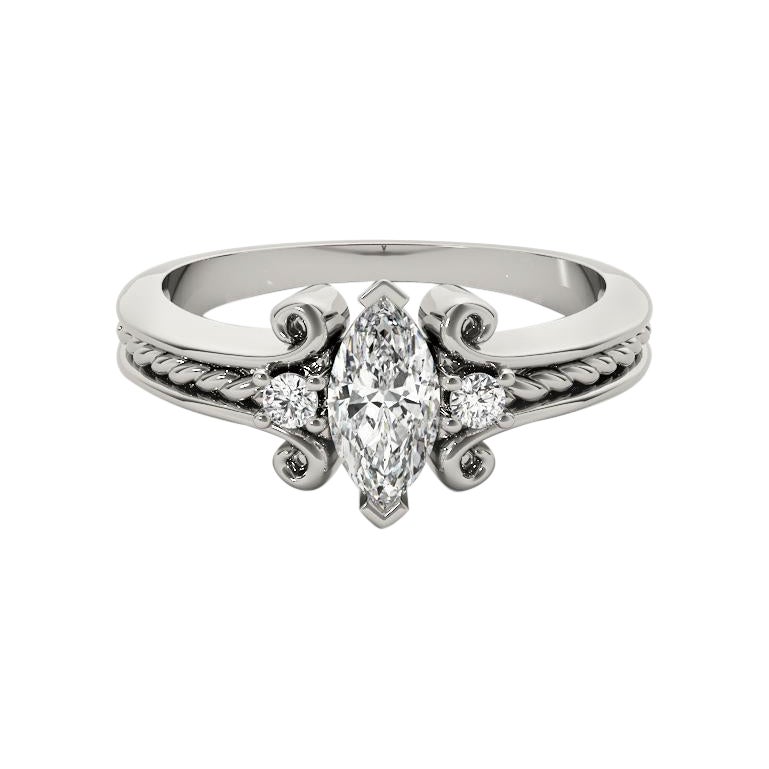 GIA 2.01 Carat Marquise Three-Stone Twisted Rope 18K White Gold Diamond Ring