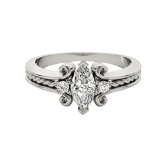 GIA 2.01 Carat Marquise Three-Stone Twisted Rope 18K White Gold Diamond Ring