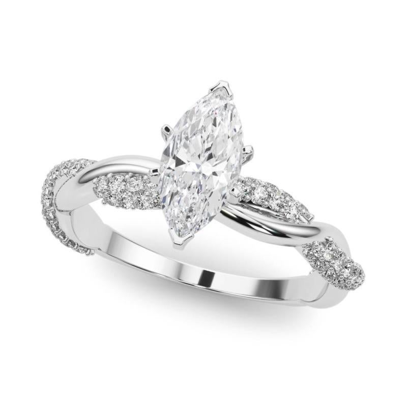 Taglio marquise GIA 2,01 Carati Marquise Twisted Pave Braided Band Anello con diamanti in oro bianco 18K in vendita
