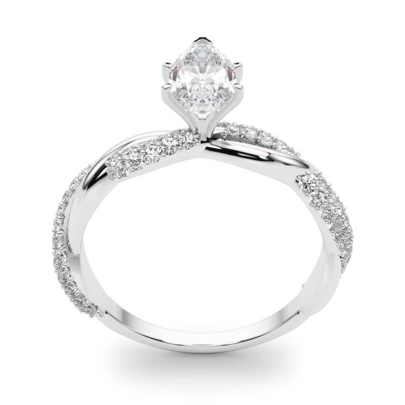 Donna GIA 2,01 Carati Marquise Twisted Pave Braided Band Anello con diamanti in oro bianco 18K in vendita