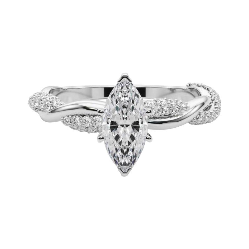 GIA 2,01 Carati Marquise Twisted Pave Braided Band Anello con diamanti in oro bianco 18K