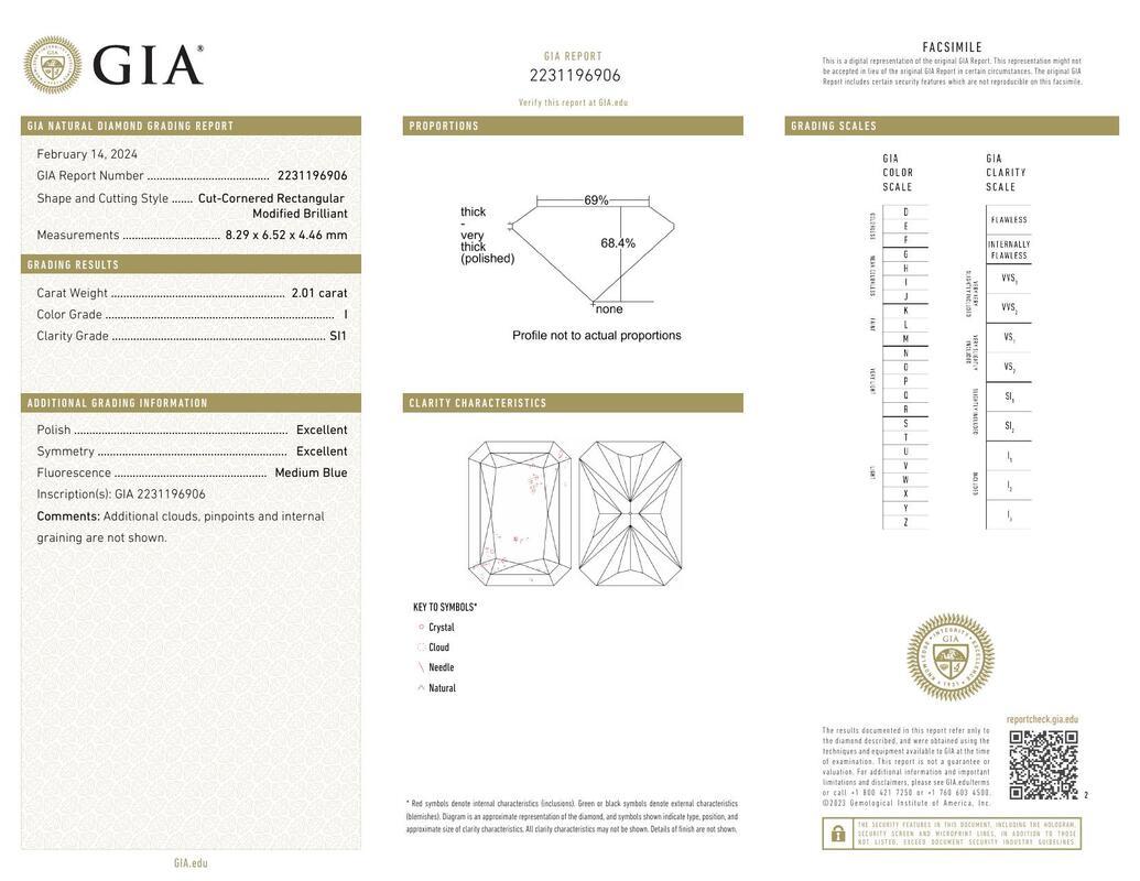 Contemporaneo GIA 2,01 carati di diamanti radianti a castone geometrico in oro giallo 18 carati in vendita