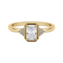 GIA 2.01 Carat Milgrain Radiant Geometric Bezel 18K Yellow Gold Diamond Ring