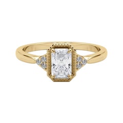 GIA 2.01 Carat Milgrain Radiant Geometric Bezel 18K Yellow Gold Diamond Ring