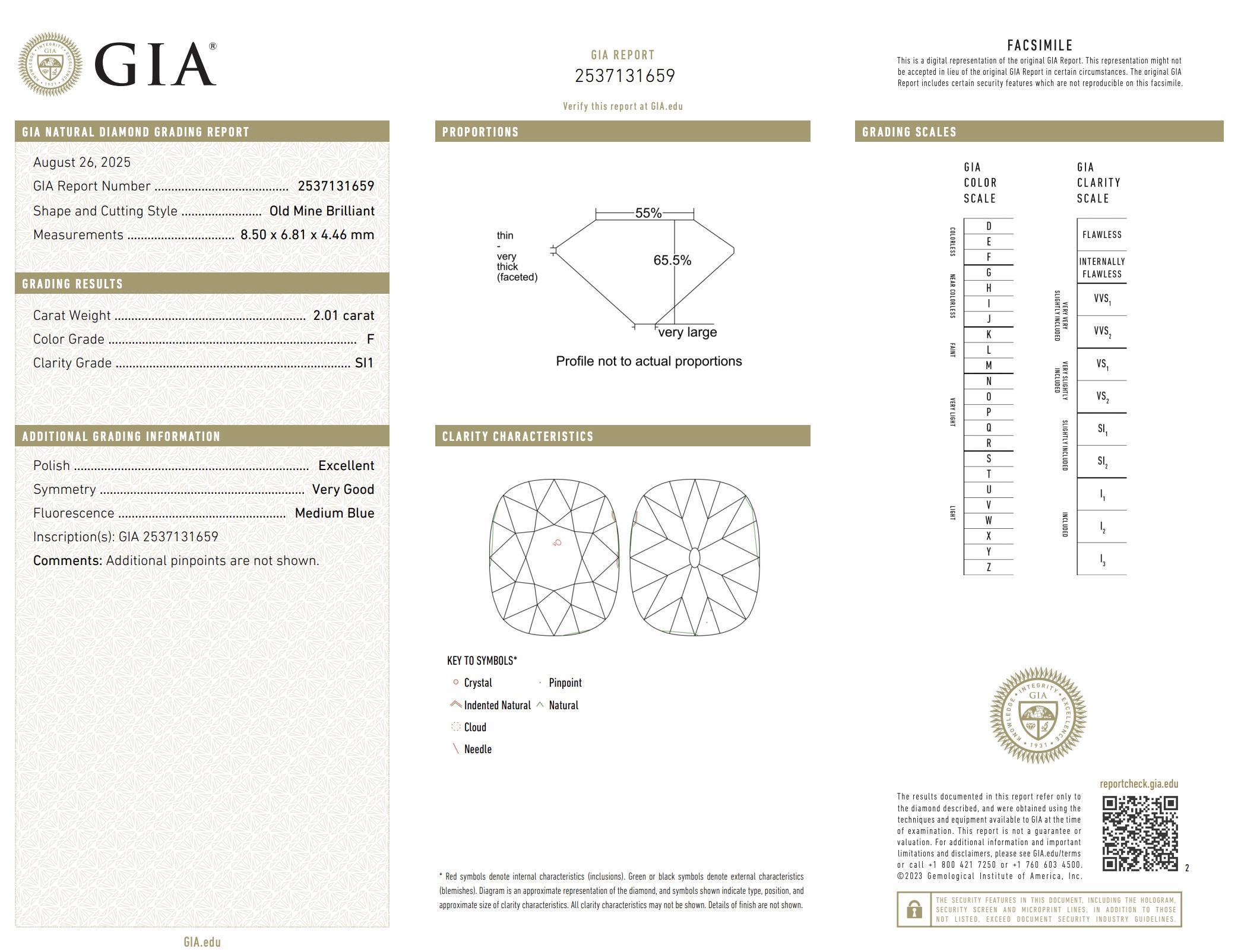 Bague de fiançailles en or 18k GIA 2,01 carats diamant taille mine ancienne en vente 1