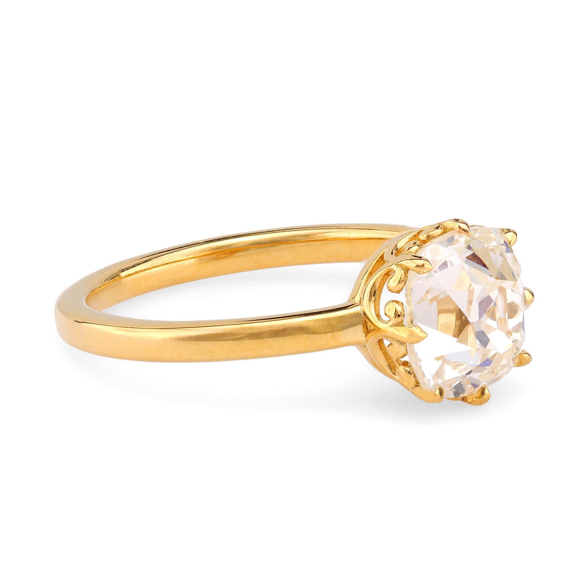 Verlobungsring aus 18 Karat Gelbgold mit GIA 2,01 Karat Diamant im alten Minenschliff (Moderne)